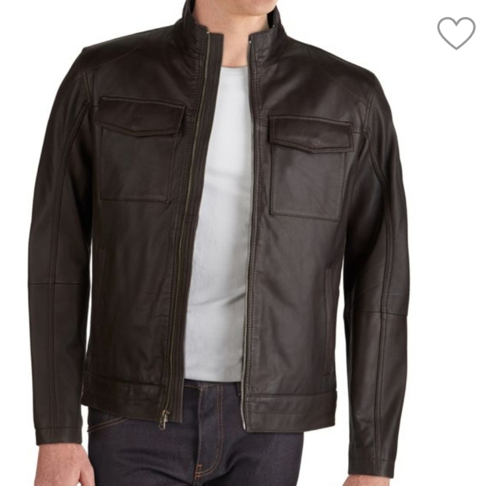 Cole HaanWashed Leather Trucker Jacket brown